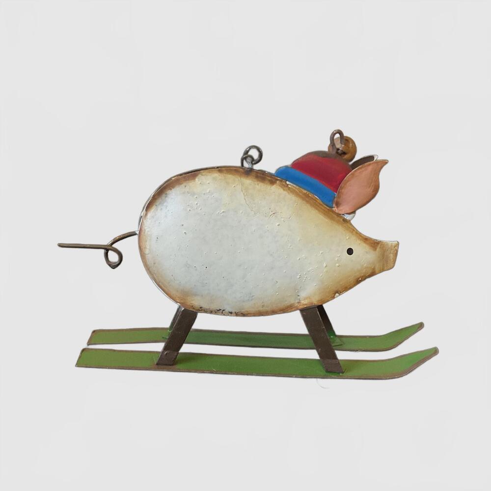Brand New Sunset Vista Designs Pig Metal Skiing Ornament